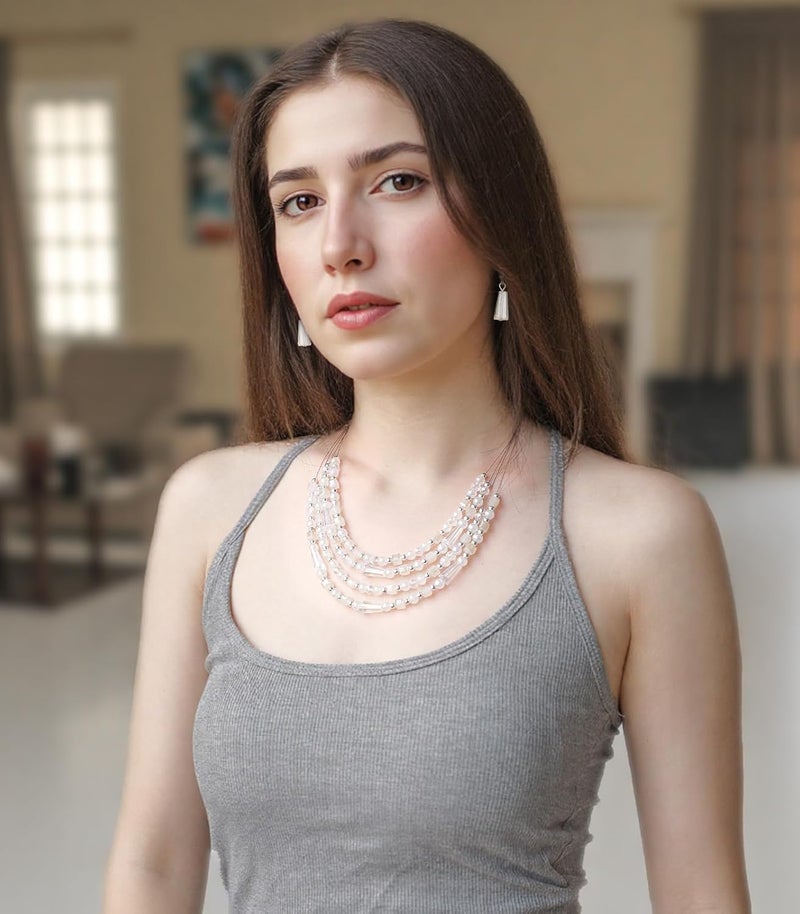 Errally Store Layered Beaded Statement Necklace Multi Strand Crystal Beads Collar Necklace and Earring Sets for Women Fashion Costume Jewelry Set Gifts for Her - Image 4